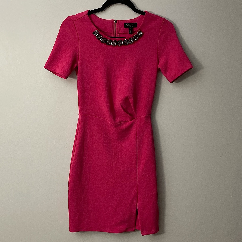 JESSICA SIMPSON Pink Ciara Dress Embellished Neckline - NWT